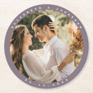 Dessous-de-verre Rond En Papier Moderne minimaliste Taupe Gris Neutre Mariage phot