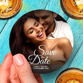 Dessous-de-verre Rond En Papier Moderne Photo Classique Élégant Faire-Part de Mari