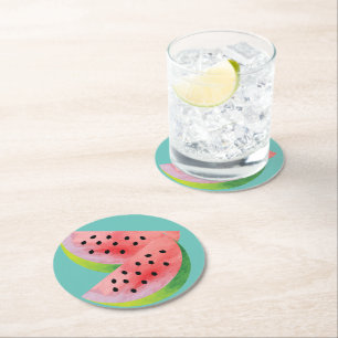 Dessous-de-verre Rond En Papier Moitiés de pastèque rose