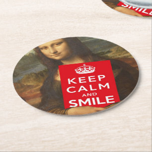 Dessous-de-verre Rond En Papier Mona Lisa Restez Calme Et Souriez