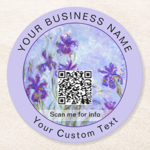 Dessous-de-verre Rond En Papier Monet - Lilac Irises / Iris Mauves - Code QR