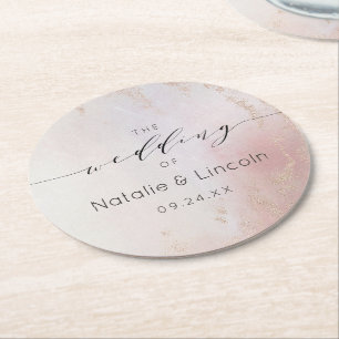 Dessous-de-verre Rond En Papier Monogramme aquarelle ombre blush rose givré à feui
