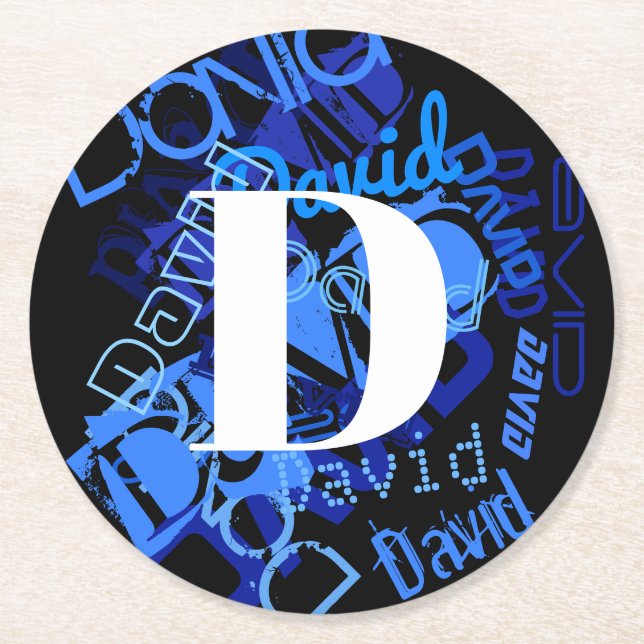 Dessous-de-verre Rond En Papier Monogramme bleu créatif (Devant)