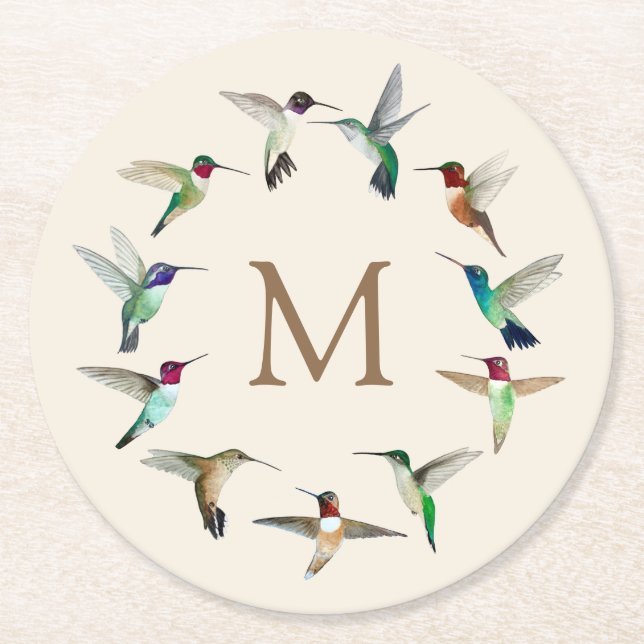 Dessous-de-verre Rond En Papier Monogramme Colibris (Devant)
