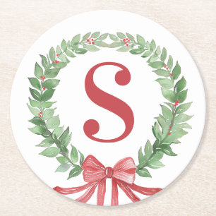 Dessous-de-verre Rond En Papier Monogramme de la couronne de Noël