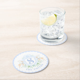 Dessous-de-verre Rond En Papier Monogramme de la crête des cerfs de Noël du grand-