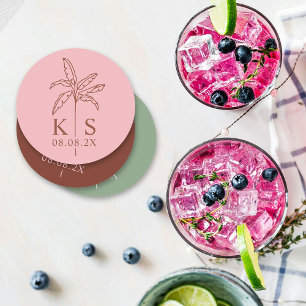 Dessous-de-verre Rond En Papier Monogramme de palmier personnalisé Enregistrer le 