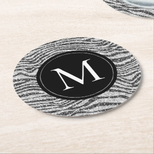 Dessous-de-verre Rond En Papier Monogramme de Parties scintillant en argent noir G