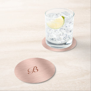Dessous-de-verre Rond En Papier Monogramme de texture métallique rose