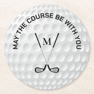 Dessous-de-verre Rond En Papier Monogramme golf croisé clubs texte personnalisé