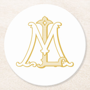 Dessous-de-verre Rond En Papier Monogramme LM ou ML dessous de verre antiques vint