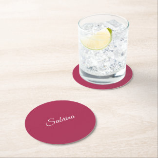 Dessous-de-verre Rond En Papier Monogramme minimaliste rose cerise rose