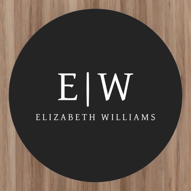 Dessous-de-verre Rond En Papier Monogramme moderne minimaliste noir et blanc (Créateur téléchargé)