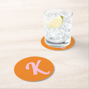 Dessous-de-verre Rond En Papier Monogramme orange et rose