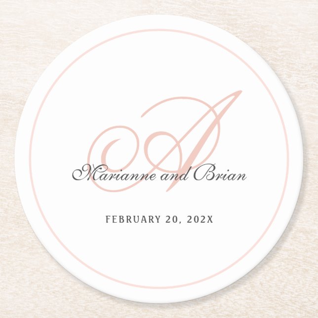 Dessous-de-verre Rond En Papier Monogramme rose et blanc (Devant)