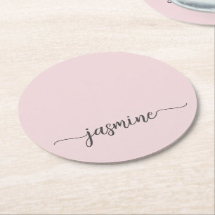 Dessous-de-verre Rond En Papier Monogramme rose vif Nom Script Signature chic
