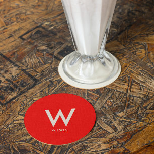 Dessous-de-verre Rond En Papier Monogramme Rouge pour Fête Personnalisée