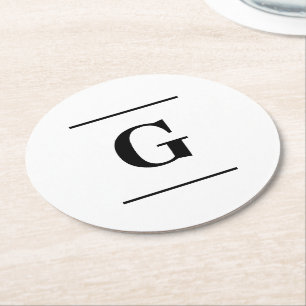 Dessous-de-verre Rond En Papier Monogramme simple blanc minimaliste