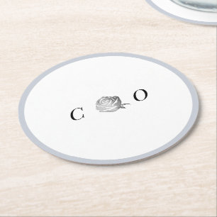 Dessous-de-verre Rond En Papier Monographie minimaliste florale argent Faux bleu p
