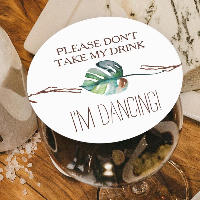 Dessous-de-verre Rond En Papier Monstère Brown Monstera Rustique Tropique (rustic tropical monstera leaf green wedding "please don't take my drink i'm dancing" drink topper)