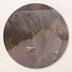 Dessous-de-verre Rond En Papier Montagne de l'ours polaire, Mug à café à deux tons