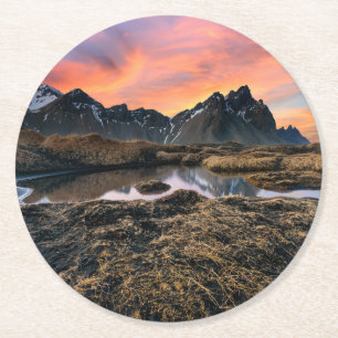 Dessous-de-verre Rond En Papier Montagnes Vesturhorn Mountain Islande