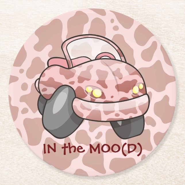 Dessous-de-verre Rond En Papier Moo Car (Devant)