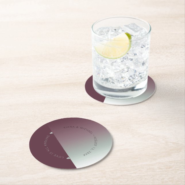 Dessous-de-verre Rond En Papier Mood Gradient Mariage Bourgogne Mist ID741 (En situation)