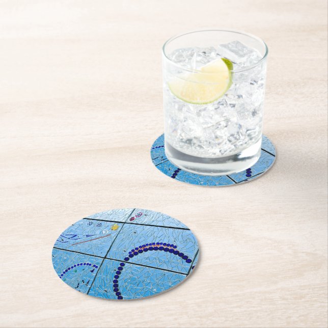 Dessous-de-verre Rond En Papier Mosaïque de miroir bleu Abstrait (En situation)
