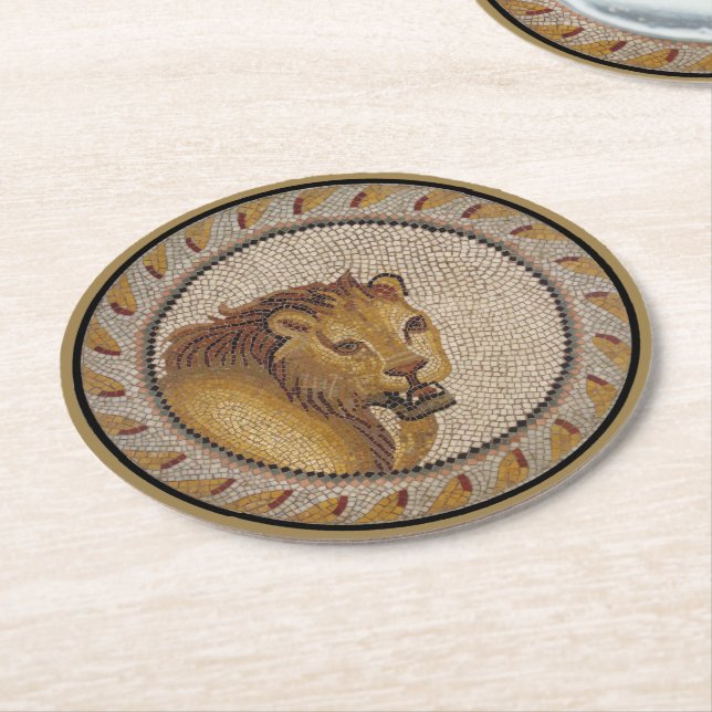 Dessous-de-verre Rond En Papier Mosaïque du lion romain (Incliné)