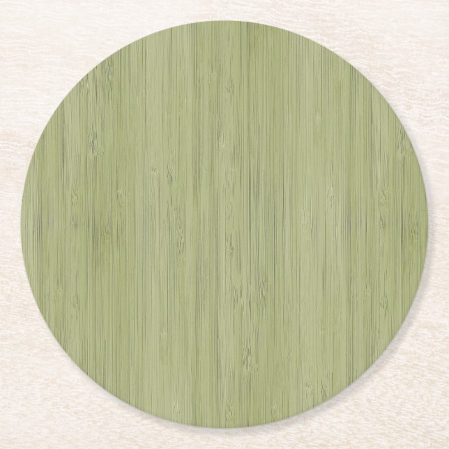 Dessous-de-verre Rond En Papier Moss Green Bamboo Wood Grain Look (Devant)