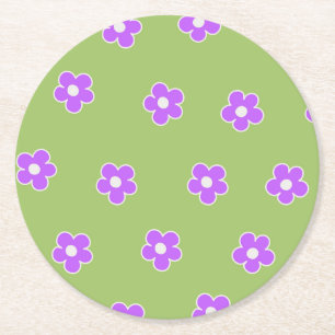 Dessous-de-verre Rond En Papier Motif à fleurs vert violet rétro Y2K