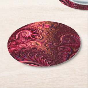 Dessous-de-verre Rond En Papier Motif Abstrait de spirale carmin bordeaux coloré