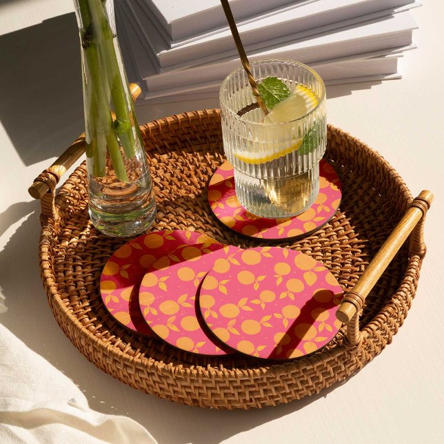 Dessous-de-verre Rond En Papier motif Abstrait tangerine rose et jaune (Créateur téléchargé)