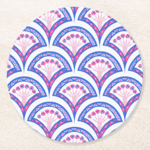 Dessous-de-verre Rond En Papier motif damassé floral bleu
