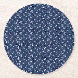 Dessous-de-verre Rond En Papier Motif d'ancre nautique