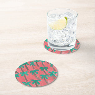 Dessous-de-verre Rond En Papier Motif d'aquarelle Palm Tree