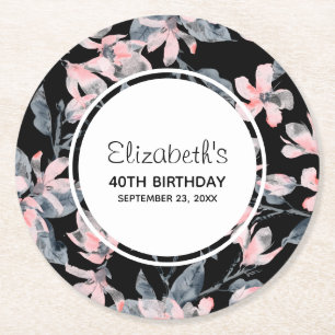 Dessous-de-verre Rond En Papier Motif d'aquarelle rose et gris