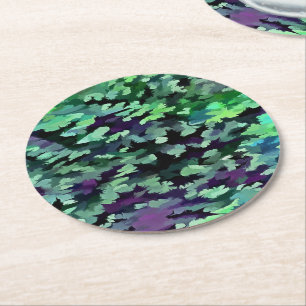 Dessous-de-verre Rond En Papier Motif de camouflage vert Jade et violet