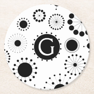 Dessous-de-verre Rond En Papier Motif de cercles noirs et blancs modernes