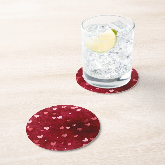 Dessous-de-verre Rond En Papier Motif de coeur doux (En situation)