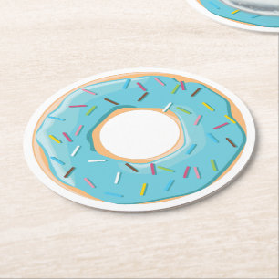 Dessous-de-verre Rond En Papier Motif de Donuts Colorés Rétro pour une Fête Amusan