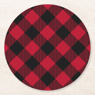 Dessous-de-verre Rond En Papier Motif de plaid de Buffalo de contrôle de rouge et