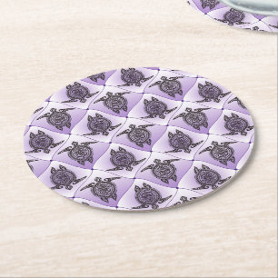 Dessous-de-verre Rond En Papier Motif de tortues de mer chamanique - violet