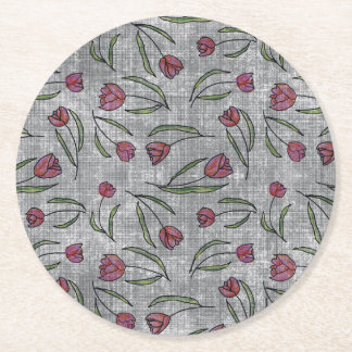 Dessous-de-verre Rond En Papier Motif de tulipe en lin français rustique : Élégant