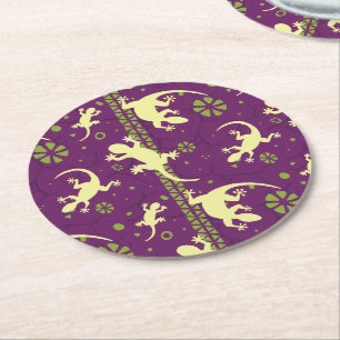 Dessous-de-verre Rond En Papier Motif ethnique violet vert Gecko Lizard Imprimer