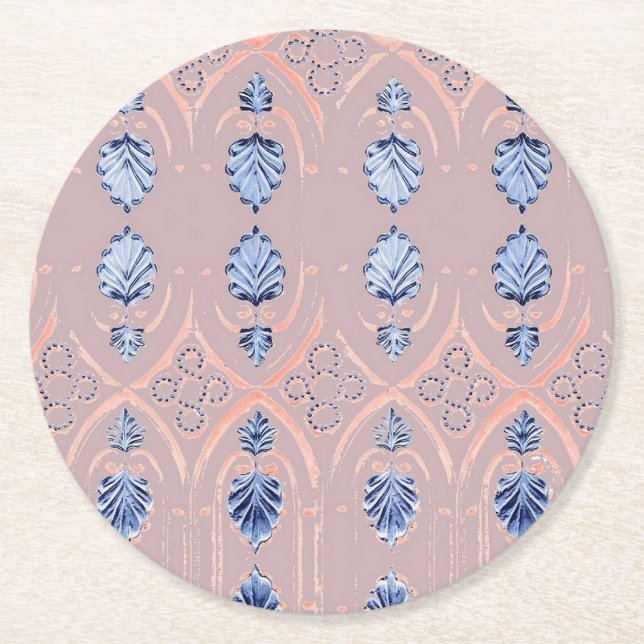 Dessous-de-verre Rond En Papier Motif floral bleu (Devant)