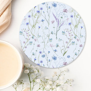 Dessous-de-verre Rond En Papier Motif floral de fleurs sauvages jolies bleu violet