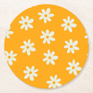 Dessous-de-verre Rond En Papier Motif floral jaune rétro simple