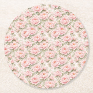 Dessous-de-verre Rond En Papier Motif floral sans couture de pivoine à l'aquarelle